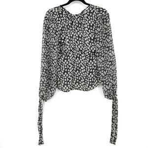 Topshop Women's Size 2 Black & White Floral Print Tie Sleeve Open Back